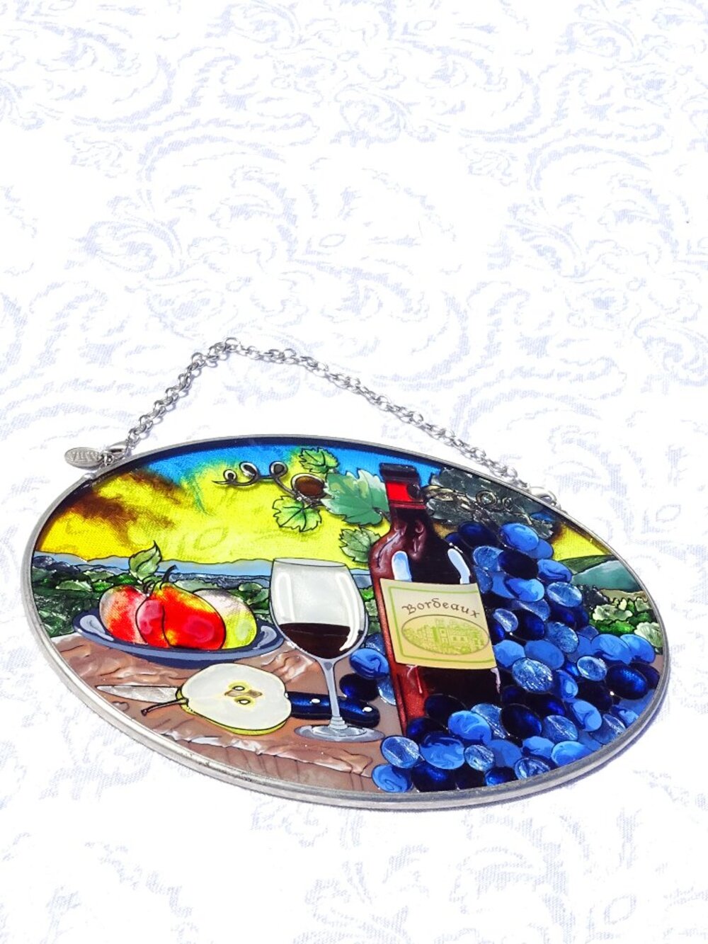 Amia Oval Wine Scene Suncatcher